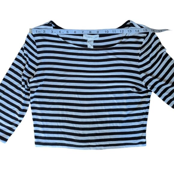 Forever 21 Black and White Striped Cropped Top with 3/4 Sleeves Women Size Large - Picture 9 of 10